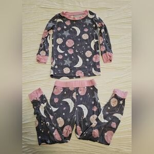 Little Sleepies Moon and Stars Pajama Set - Pink and Black